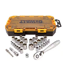 DeWalt® 34-Piece Drive Ratchet & Socket Set with Locking, Stackable Case